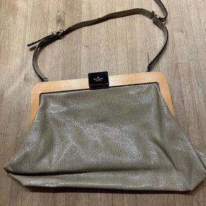 Kate Spade gray leather purse with wood trim - authentic